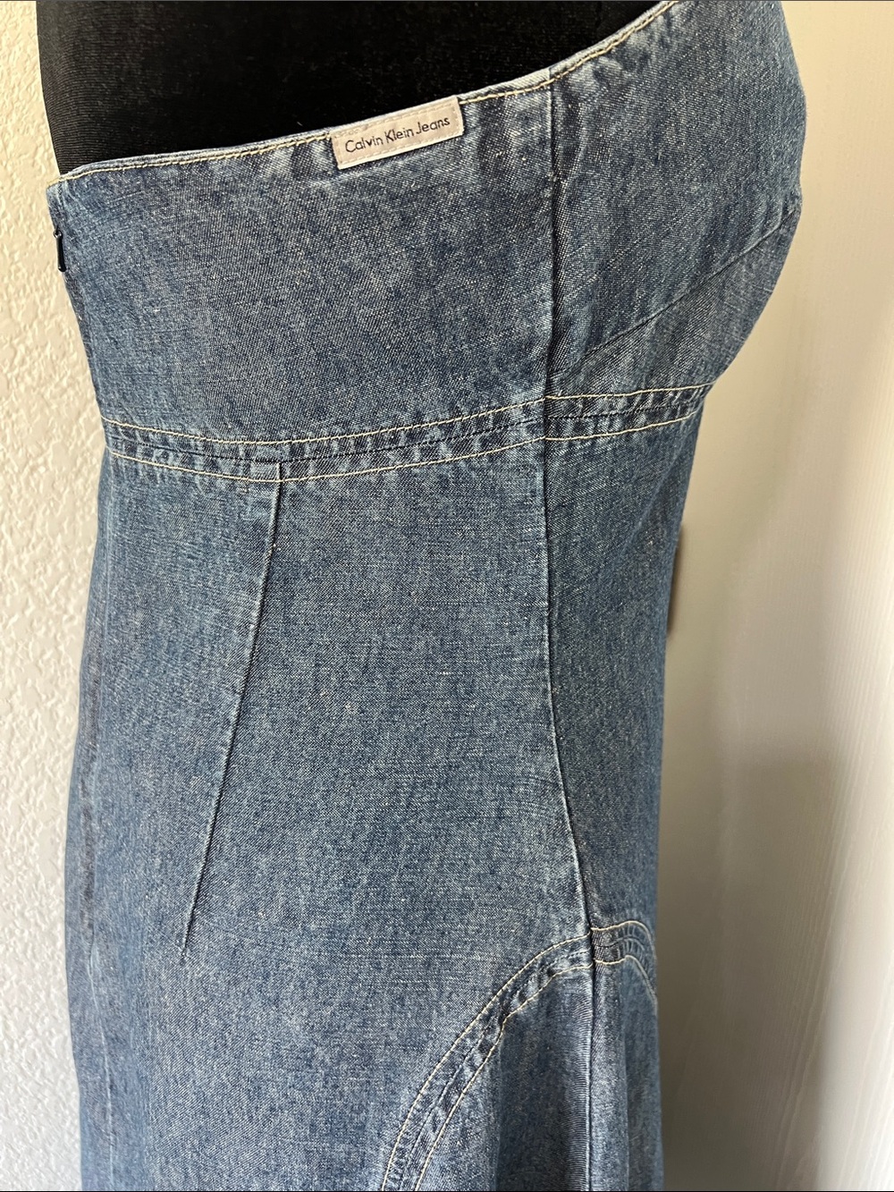 Calvin Klein Blue Denim Midi Halter Dress - Picture 3 of 12